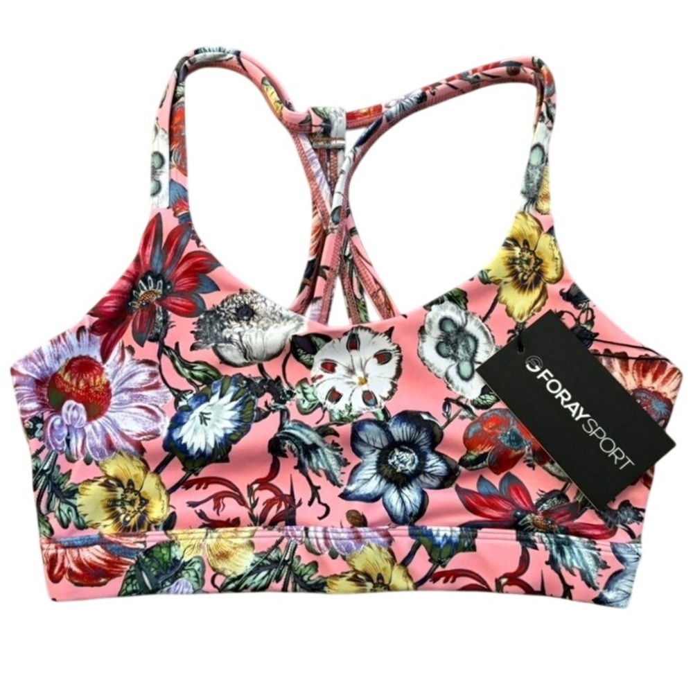 Foray Golf Strappy Back Fashion‎ Sports Bra Sz XS Pink Floral Golf Activewear